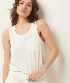 Damen Pyjamaoberteil Ärmellos in klassischem Weiß