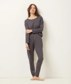 Komfortables Langarm-Pyjama-Oberteil in Anthrazit mit Brusttasche -Etam Verkäufe 653785304 6