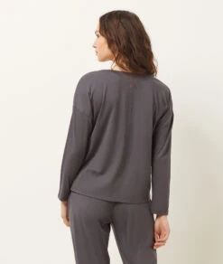 Komfortables Langarm-Pyjama-Oberteil in Anthrazit mit Brusttasche -Etam Verkäufe 653785304 a