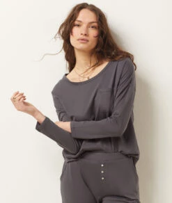 Komfortables Langarm-Pyjama-Oberteil in Anthrazit mit Brusttasche -Etam Verkäufe 653785304 b