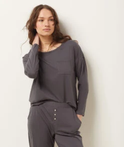 Komfortables Langarm-Pyjama-Oberteil in Anthrazit mit Brusttasche -Etam Verkäufe 653785304 c
