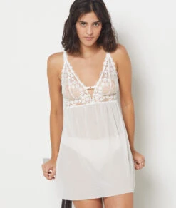 Elegantes Damen Nachthemd mit zarter Spitze in Weiß