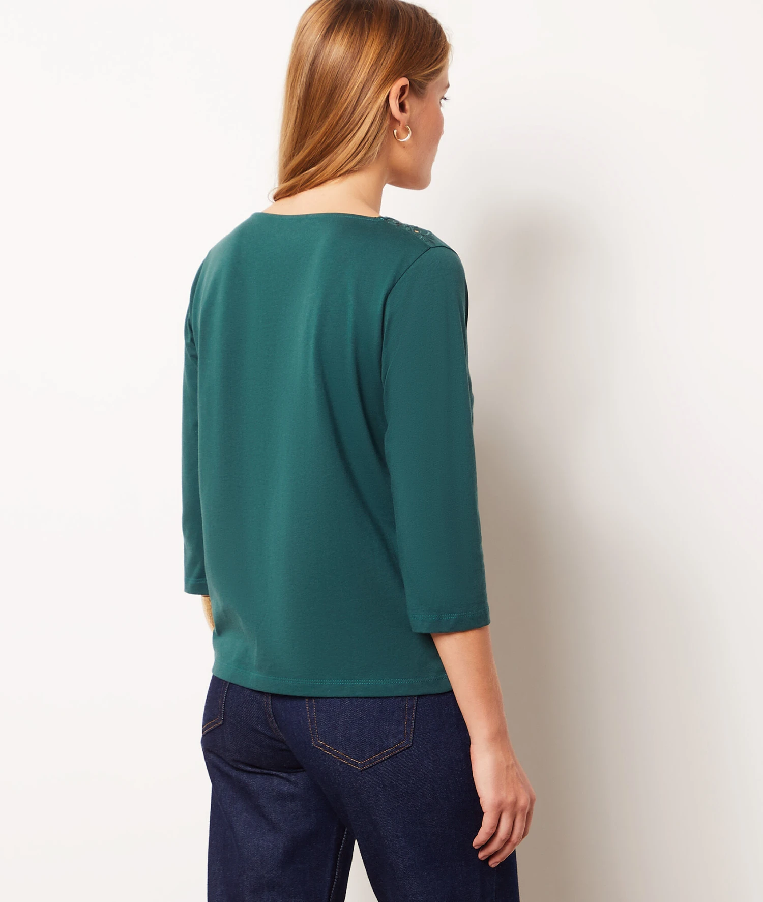 T-Shirt Mit 3/4-Ärmeln Und Gestickten Details GRÜN 2 T-Shirt Mit 3/4-Ärmeln Und Gestickten Details GRÜN – Bild 2