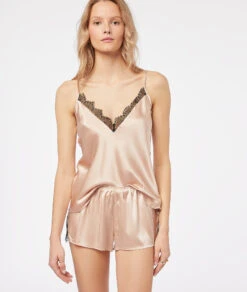 Elegantes Seiden-Caraco mit floraler Spitze – Puderrosa -Etam Verkäufe 653798476 c