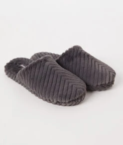 Cozy Faux Fur Mules – Anthracite Ribbed House Slippers -Etam Verkäufe 653798704 6
