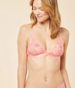 Triangel-BH ohne Bügel aus besticktem Tüll in Bonbonrosa