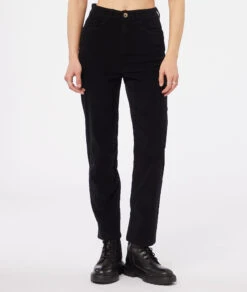 Gerade Geschnittene Hose, Gerippt SCHWARZ