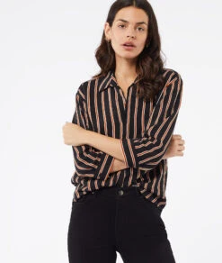 Gestreiftes Hemd Mit Langen Ärmeln SCHWARZ