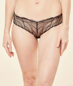 Bestickter Tüll Hipster Schwarz - Sexy Damen Slip mit Glanzeffekt