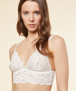 Eleganter Triangel BH aus Spitze ohne Bügel – Zartes Bustier in Ecru