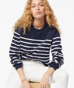 Gestreiftes Sweatshirt Aus Baumwollmischgewebe MARINEBLAU