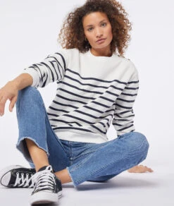 Gestreiftes Sweatshirt Aus Baumwollmischgewebe ECRU