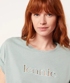 T-Shirt Mit Kurzen Ärmeln, 100 % Baumwolle SELADONGRÜN -Etam Verkäufe 653823338 b