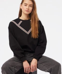 Sweatshirt Mit Gestickten Details SCHWARZ