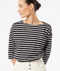 Gestreiftes T-Shirt Mit 3/4-Ärmeln SCHWARZ 9 Gestreiftes T-Shirt Mit 3/4-Ärmeln SCHWARZ -Etam Verkäufe 653827805 c