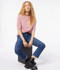 Gestreiftes T-Shirt Mit 3/4-Ärmeln Und Aus 100 % Baumwolle ROT -Etam Verkäufe 653827873 6