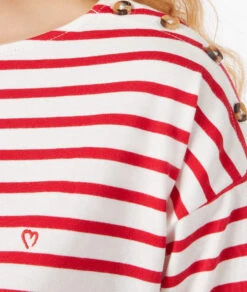 Gestreiftes T-Shirt Mit 3/4-Ärmeln Und Aus 100 % Baumwolle ROT -Etam Verkäufe 653827873 b