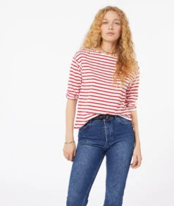 Gestreiftes T-Shirt Mit 3/4-Ärmeln Und Aus 100 % Baumwolle ROT -Etam Verkäufe 653827873 c