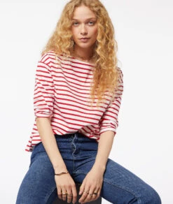 Gestreiftes T-Shirt Mit 3/4-Ärmeln Und Aus 100 % Baumwolle ROT