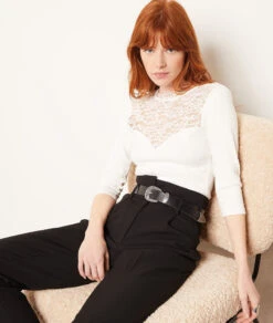 Damen T-Shirt mit Spitze & 3/4-Ärmeln - Elegantes Ecru Ripp-Top 9 Damen T-Shirt mit Spitze & 3/4-Ärmeln - Elegantes Ecru Ripp-Top -Etam Verkäufe 653833780 c