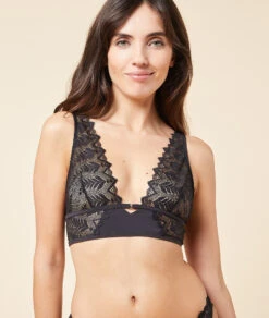Eleganter Spitzen-Triangel-BH ohne Bügel – Nachhaltiger Komfort in Schwarz