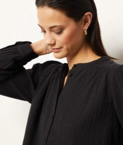 Schwarze Baumwoll-Hemdbluse mit eleganten Puffärmeln -Etam Verkäufe 653867005 b