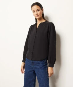 Schwarze Baumwoll-Hemdbluse mit eleganten Puffärmeln -Etam Verkäufe 653867005 c
