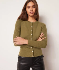 Weste Aus Gripptem Strick TANNENGRÜN