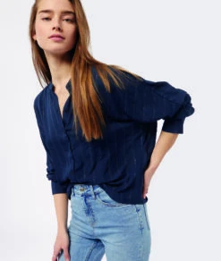 Hemdbluse Mit Schimmernden Details MARINEBLAU