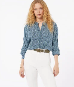 Bluse Mit Print Mit Schimmernden Details MARINEBLAU