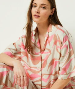 Elegantes Pyjamahemd mit Print - Bequemes Schlaf-Oberteil in Ecru