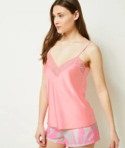 Elegantes Caraco-Top mit Spitze am Ausschnitt in Bonbonrosa -Etam Verkäufe 653895671 c