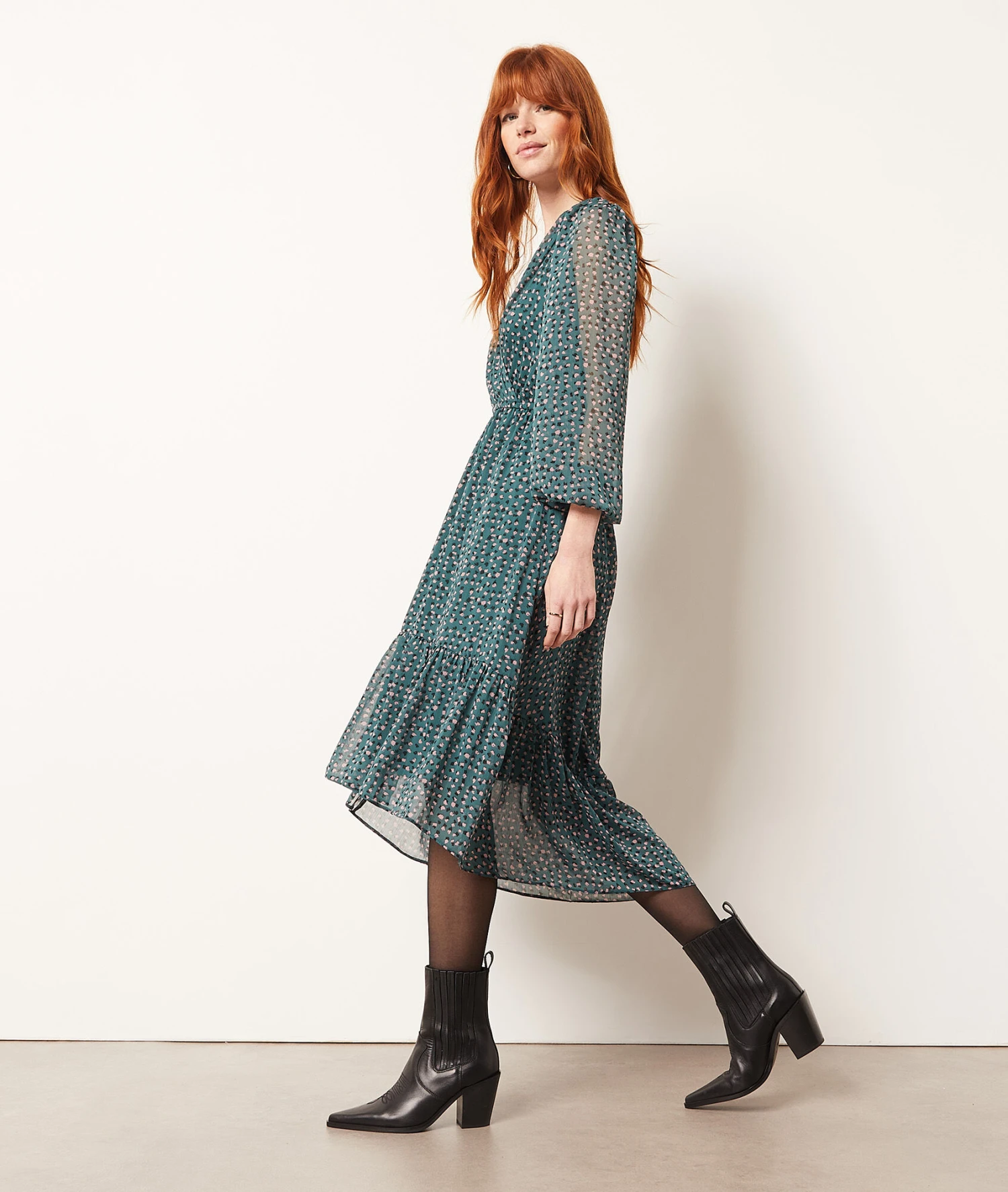 Langes Kleid Mit Print GRÜN 1 Langes Kleid Mit Print GRÜN