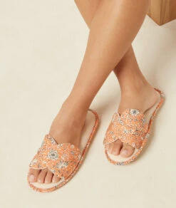 Bequeme Offene Hauspantoffeln in Modischem Apricot