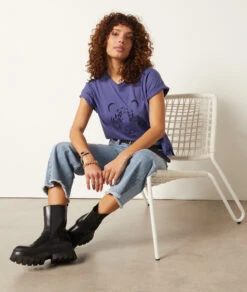 T-Shirt Mit Kurzen Ärmeln, 100 % Baumwolle PFLAUME -Etam Verkäufe 653931015 6