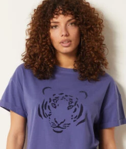 T-Shirt Mit Kurzen Ärmeln, 100 % Baumwolle PFLAUME -Etam Verkäufe 653931015 b