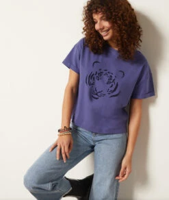 T-Shirt Mit Kurzen Ärmeln, 100 % Baumwolle PFLAUME -Etam Verkäufe 653931015 c