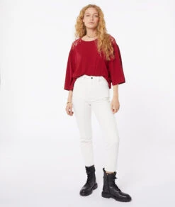Garnet Red Cotton Blouse with Lace Detail and 3/4 Voluminous Sleeves -Etam Verkäufe 653931475 6