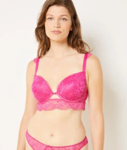 Plunging Bra with Fine Cups - Rose Bonbon Elegant Lingerie