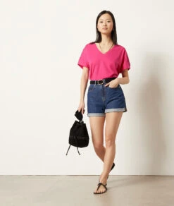 T-Shirt Mit Kurzen Ärmeln, 100 % Bio-Baumwolle FUCHSIA