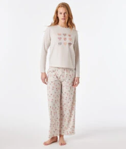 Kuscheliges Damen Langarm-Schlafshirt mit Herz-Print - Beige -Etam Verkäufe 653934883 6