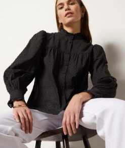 Hemdbluse Aus 100 % Baumwolle SCHWARZ