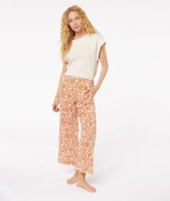 Bedruckte Leinen-Pyjamahose in Terracotta - Nachhaltige Nachtwäsche