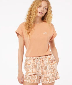 Bedruckte Pyjama-Shorts aus nachhaltigem Leinen-Mix – Terracotta
