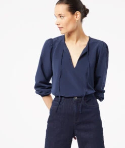 Fließende Bluse Mit Langen Ärmeln MARINEBLAU