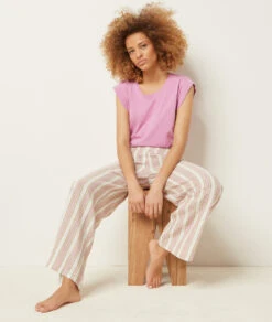 Leinen Pyjamahose für Damen in Rosa - Luftige Schlafhose