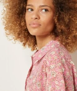 Bedrucktes Pyjamahemd aus 100 % Baumwolle in Rosa