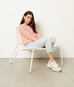 Strickpullover Mit Zopfmuster PFIRSICH