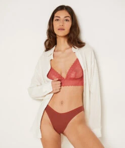 John 3er-Set Damen Tangas in Ziegelrot – Ripp-Baumwolle