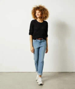 Durchbrochener Pullover Mit Kurzen Ärmeln SCHWARZ